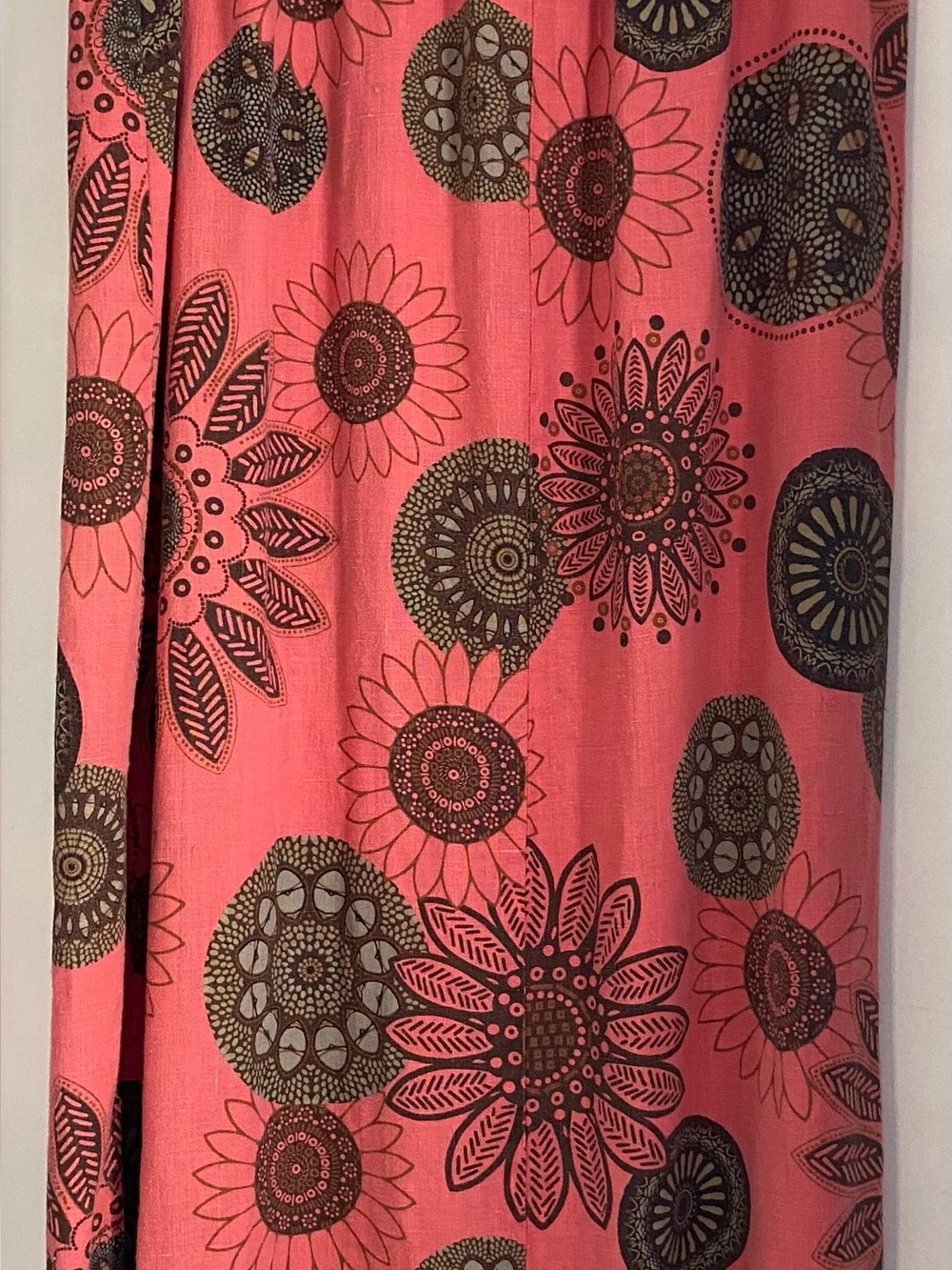 Hot Cotton by Marc Ware Made in USA Vintage Linen Skirt XL Slit BOHO Coral Print - Picture 7 of 7